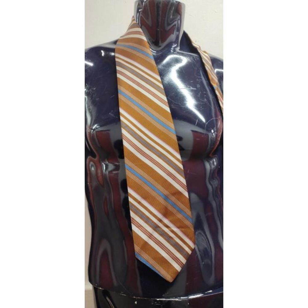 Mr. John Mid Century Tie ALL SILK Necktie Diagonal Stripes Blue Brown GRODINS